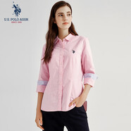 U.S. POLO ASSN.長(zhǎng)袖襯衫女純色防走光商務(wù)休閑純棉襯衣春秋通勤翻領(lǐng)女裝外套上衣