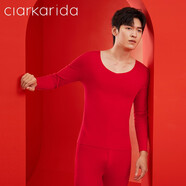 Clarkarida男士保暖內(nèi)衣男蠶絲羊毛加絨加厚德絨秋衣秋褲男打底棉毛衫保暖衣 紅色《德絨無痕》U領(lǐng)套裝 L （110-130斤）