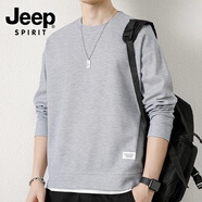 JEEP SPIRIT吉普長(zhǎng)袖T恤男春秋季華夫格衛(wèi)衣男圓領(lǐng)套頭上衣寬松休閑假兩件打 8001淺灰 L