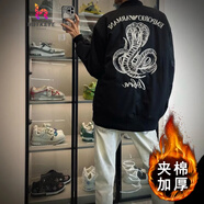 HOT KEKE秋季新款老鷹印花眼鏡蛇男網(wǎng)紅同款棉服修身百搭學(xué)生潮流夾棉外套 黑色 XL