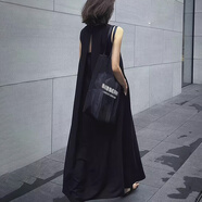 蠻丂法式赫本風(fēng)連衣裙女2025秋季新款無袖露背背心裙外套打底長裙 無袖背心連衣裙黑色M