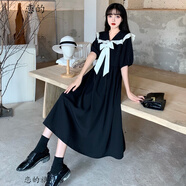 戀的連衣裙學(xué)生夏季高中生初中生女生裙子夏天韓版短袖衣服長(zhǎng)款仙女裙少女中學(xué)生熱天學(xué)院風(fēng)寬松顯瘦中長(zhǎng)裙 潮流黑色 均碼