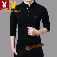 花花公子長(cháng)袖T恤男秋冬男士加絨加厚長(cháng)袖t恤棉保暖小衫立領(lǐng)打底衫衣服 春秋款黑色 XL 175