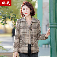 稱美中老年女裝春秋裝50-60歲中年媽媽裝毛呢小外套短款大碼洋氣上衣 810米色 XL 適合105斤以內(nèi)