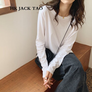 hk jack taoT恤女 香港潮牌春夏季新款寬松顯瘦圓領打底衫純色內搭上衣白T 白色 L