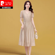 皮爾卡丹很仙的連衣裙2025新款女裝優(yōu)雅氣質(zhì)感中長款夏季天絲裙子針織 卡其 L