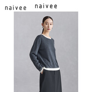 納薇（naivee）商場同款春夏新款圓領(lǐng)毛衣寬松假兩件針織衫拼接上衣女 暗灰 155/80A/S