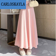 CARLOSKAYLA高個子女裝170175長裙秋冬超長半身女到腳踝氣質加長大擺傘長款 粉紅色 均碼