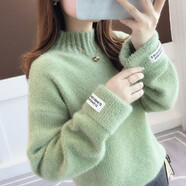記述春秋仿水貂新款毛衣女寬松慵懶風(fēng)連帽套頭上衣潮 2020綠色 M #(建議85-105斤)