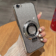 歐米滋蘋(píng)果6plus手機殼iphone6S透明保護硅膠套6splus全包防摔6s軟殼6超薄六puls男女i6高級感帶支架新款 【閃粉-氣質(zhì)銀】透明電鍍+全屏膜+同款支架 iPhone6sPlus