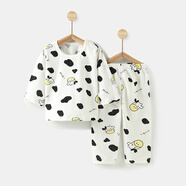 婧麒寶寶家居服套裝春夏季棉新款睡衣男女童輕薄透氣空調服套裝 小奶牛色 120cm 無(wú)肩扣