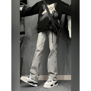 棉致美式彈力煙灰色微喇牛仔褲男夏季修身休閑褲子直筒潮流 F3058灰色【加絨高品質(zhì)】 L 115-125斤