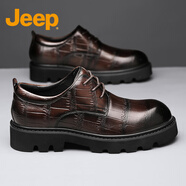 Jeep吉普頭層牛皮商務(wù)休閑皮鞋男 2024秋冬新款軟底舒適大頭皮鞋 暗棕 42