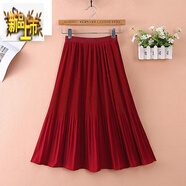 初徑2025夏季新款韓版百褶裙中長(cháng)款雪紡a字半身裙女拼接顯瘦大擺中裙 酒紅色 9910雪紡百褶裙 均碼(1尺8-2尺5腰圍)