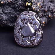 黑曜石生肖吊墜 屬猴 麟鼠獻桃 生肖猴飾品 龍形鼠型飾物 猴子吉祥物男女款 圓珠鏈款(如圖展示)