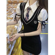 菲尼東爵2022年新款polo領(lǐng)假兩件襯衫連衣裙子女夏季設(shè)計(jì)感小眾辣妹包臀裙 717黑色【時尚百搭】 S 【建議80-95斤】