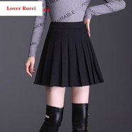 LOVER RUCCI國(guó)際女裝新款2022秋冬羊毛呢黑色百褶裙半身裙a字高腰小個(gè)子短裙 黑色 4碼/L