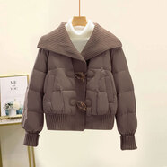 云拿月小香風(fēng)秋冬套裝女感羽絨棉服針織毛衣半身裙韓劇穿搭三件套 咖色棉服 4XL 【建議181-200斤】