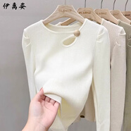 伊離姿加厚圓領(lǐng)法式鏤空毛衣女針織衫秋冬季新款泡泡袖高級(jí)感內(nèi)搭打底衫 主圖色 2XL 建議120-135斤
