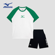 美津濃（MIZUNO）兒童運(yùn)動(dòng)套裝男女同款2024夏季新款運(yùn)動(dòng)T恤休閑短褲 綠色 TZ24230273 160cm (建議身高155-160cm)