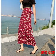 美安嘉傣族裙子女西雙版納民族風(fēng)印花開(kāi)叉裹裙海邊度假一片式綁帶半身裙 紅底海棠花-a字半身裙 均碼 系帶腰圍可調(diào)節(jié)-a字半身裙