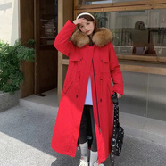 初徑新款派克羽絨服女士可拆卸獺兔毛內(nèi)膽真毛皮草修身長款加厚大衣 大紅色115衣長 2XL (130-145斤)