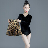 拉丁舞服裝女童  豹紋 兒童拉丁舞服舞蹈練功服少兒表演比賽規(guī)定服裝女童夏秋季拉丁舞裙 1718絲絨上衣豹紋裙 150cm