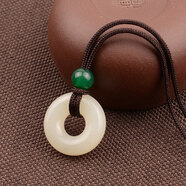 平安扣吊墜掛繩掛墜手工編織玉墜黑項鏈掛件繩子翡翠戒指玉佩男女 綠瑪瑙/咖啡色