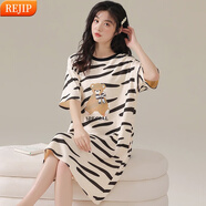 REJIP春夏季新款女士睡裙寬松休閑可愛(ài)短袖長(cháng)裙棉質(zhì)卡通薄款家居服睡衣 AM11675 女L