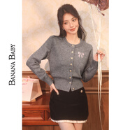 BANANA BABY2024年冬季新款甜美蝴蝶結針織開(kāi)衫圣誕毛衣D244MY663 灰色 M