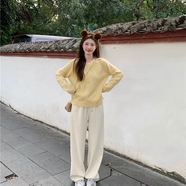 韻暖香哺乳毛衣秋冬裝外出辣媽款減齡百搭產(chǎn)后喂奶衣服上衣秋季打底外穿 黃色毛衣+褲子 XXL