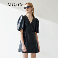 MO&Co.春季高腰泡泡袖仿皮革連衣裙小黑裙MBB1DRS010moco 黑色 L 170