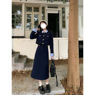 慕伊銘（MUYIMING）學(xué)院假兩件條紋連衣長(cháng)裙女秋冬溫柔風(fēng)短款外套時(shí)尚顯瘦名媛兩件套 主圖色 XL