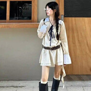 早美（ZaoMei）港風學院風條紋襯衫裙連衣裙女春秋季2024新款韓版短裙套裝裙子女 襯衫裙子【韓系氛圍感穿搭/釣系 L