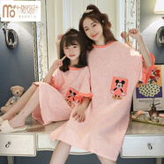 莫代爾親子睡裙母女夏季女童短袖純棉女孩公主中大童兒童睡裙薄款4-15歲