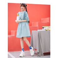 木果果木2022春夏新款小個子中長黑色連衣裙甜酷風法式雪紡蓬蓬裙 天藍 M