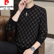 皮爾卡丹（pierre cardin）男士毛衣時尚潮流印花圓領男款針織衫長袖打底衫春秋薄款修身 黑色 3XL 建議(165-185斤)