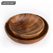 LIUIUSU實(shí)木碗 日式整木碗加厚相思木圓碗 加大號(hào)無漆環(huán)保兒童飯碗沙拉碗 整木淺口碗-大號(hào)20*4.5cm