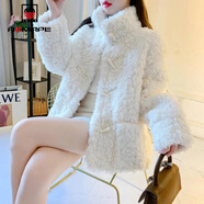 AEMAPE外套女2025年春秋冬季新款皮毛一體短外套女裝時(shí)尚韓版上衣 白色 M _75-90斤