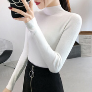 早春秋新款長(zhǎng)袖彈力針織衫女冬季半高領(lǐng)毛衣女士修身緊身內(nèi)搭洋氣打底衫 白色 均碼 高彈力70-130斤