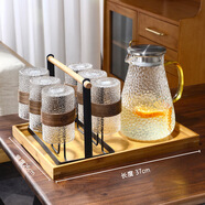半笙高硼硅玻璃杯錘紋涼水壺輕奢高顏值家用耐熱水杯套裝客廳夏季 4件套 6杯+壺+鐵藝杯架+竹木托盤(pán)