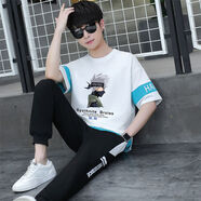 爵明威青少年初中生高中生男裝衣服夏季帥氣運動(dòng)套裝男12-15歲學(xué)生短袖T 616-40白色 短袖+褲子一套 L 95-110斤