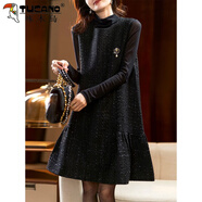 啄木鳥(niǎo)無(wú)袖小香風(fēng)連衣裙女2025年春秋新款da碼貴氣百搭顯瘦背心裙 暗夜黑 M 【110斤內】