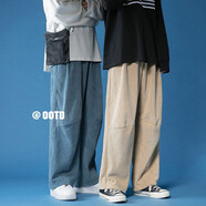 佐優(yōu)品燈芯絨褲子男秋季寬松休閑長(cháng)褲子潮流闊腿褲老爹褲潮牌九分直筒褲 YK046卡其色 L