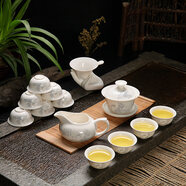 陶瓷家用茶具辦公家用蓋碗茶具白瓷冰裂茶杯蓋碗功夫茶具套裝整套 14頭茶道老人