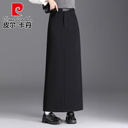 皮爾卡丹（pierre cardin）長款職業(yè)西裝半身裙女秋冬高腰顯瘦開叉遮胯直筒包臀裙到腳踝長裙 黑色 布料 無內(nèi)襯 裙長88cm 3XL 適合腰圍2尺4