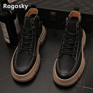 Rogosky香港潮牌馬丁靴男士秋冬新款大黃靴英倫風(fēng)百搭休閑短靴青年工裝靴 黑色標(biāo)準(zhǔn)版 38 皮鞋碼