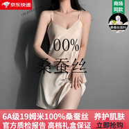 創(chuàng)意女郎（CREATIVITY-GIRL）真絲睡衣100%桑蠶絲女帶胸墊性感夏吊帶睡裙睡袍薄款套裝高級(jí)感 香檳色單裙 (帶胸墊) M 【建議80-100斤】