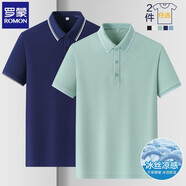 羅蒙（ROMON）兩件裝短袖t恤男翻領(lǐng)夏季新款冰絲透氣polo領(lǐng)打底男士商務(wù)體恤衫 藏青+豆綠 XL