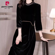 皮爾卡丹（pierre cardin）黑色金絲絨連衣裙女士2024冬季新款春秋冬季媽I媽春秋裙子秋冬 黑色 2XL (125-135斤)